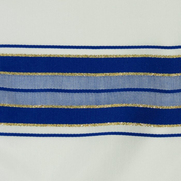 Tallit (Prayer Shawl) 100% Wool - Blue and Gold Stripes - size medium (27.5x73 inch) - Image 3
