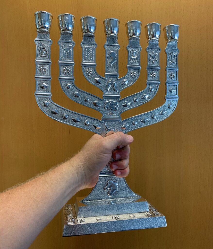 Menorah Knesset 12 Tribes of Israel, Silver color, large Galilee