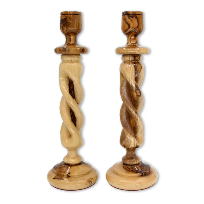 Candle Holders – Olive Wood, set of two - Image 2