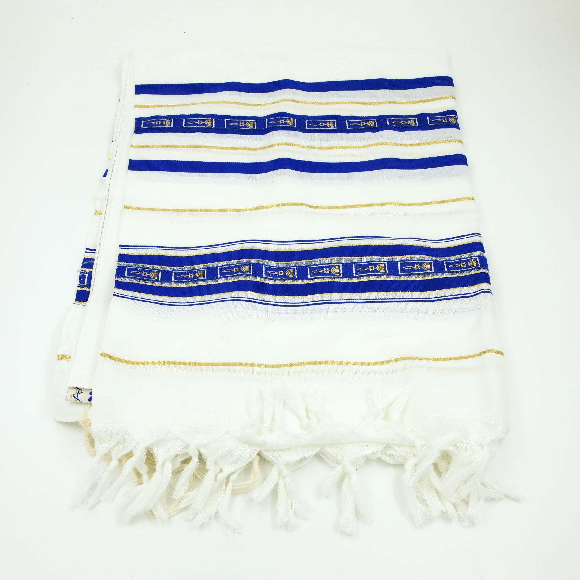 Tallit (Prayer Shawl), Acrylic - with Messianic Symbols - Size Medium  (27.5×73 Inch) - Galilee Calendars