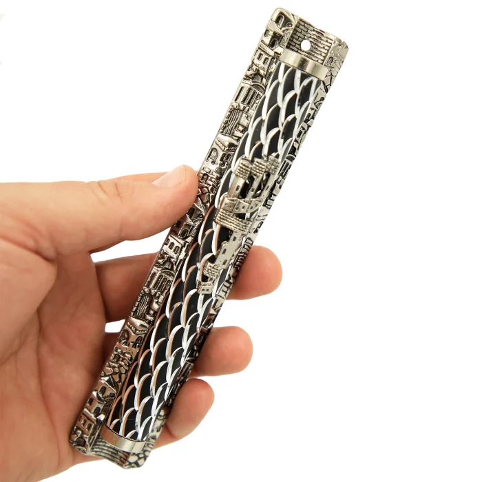Mezuzah - Artistic Silver Plated Jerusalem Buildings, black design - Image 2