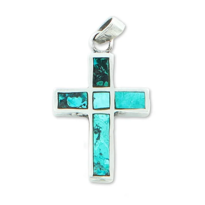 Pendant - Reversable Silver Cross, Roman Glass on One Side and Eilat Stone on the Other. - Image 2