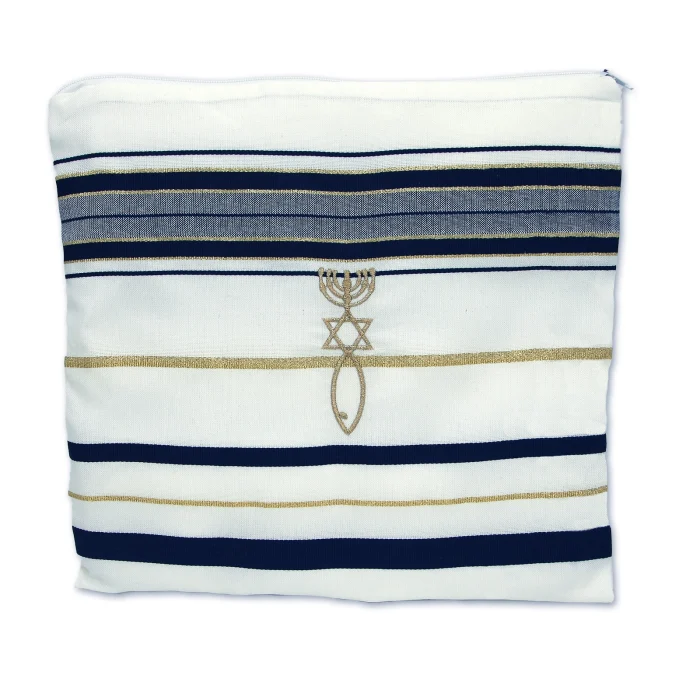 Tallit (Prayer Shawl) Bar-Mitzvah, Acrylic - Blue and Gold Stripes. Comes with Bag, size small - Image 2