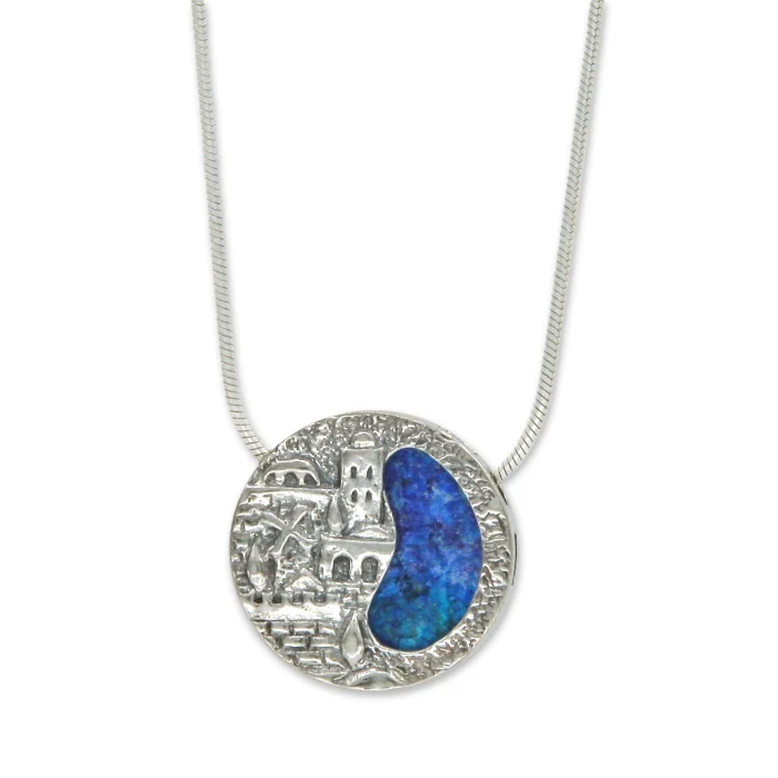 Necklace - Yemen Moshe Jerusalem Inlayed with Roman Glass, 925 Sterling Silver