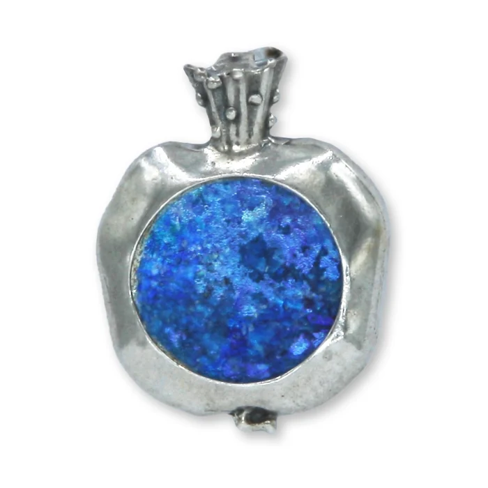 Pendant - Roman Glass set in Pomegranate of 925 Sterling Silver, with chain