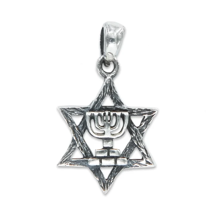 Pendant - Star of David with Menorah, 925 Sterling Silver