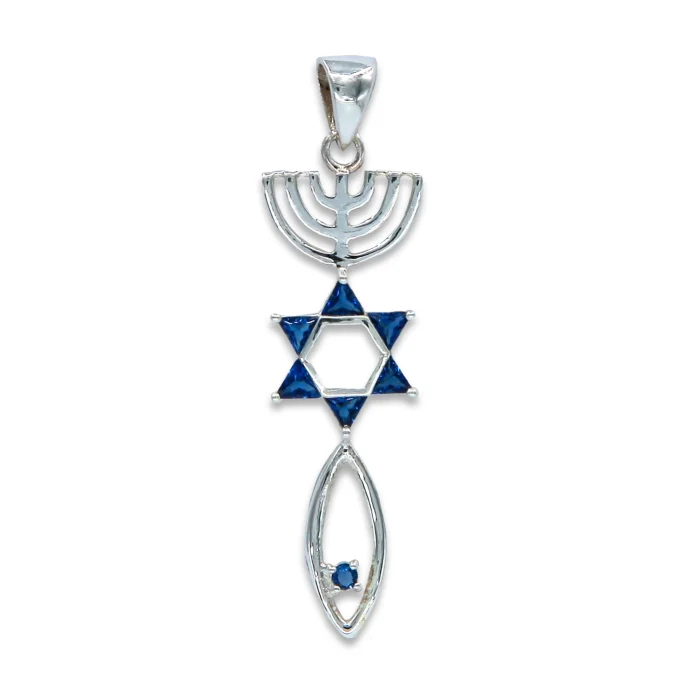 Pendant - Grafted In Pendant with Blue Cubic Zirconia Stones, 925 Sterling Silver