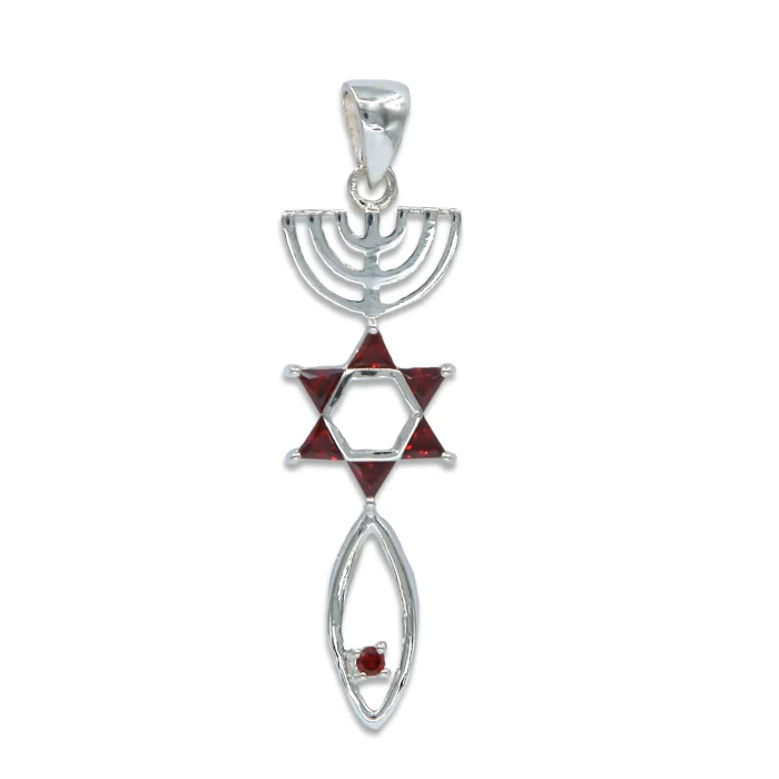 Pendant - Grafted In Pendant with Red Cubic Zirconia Stones, 925 Sterling Silver