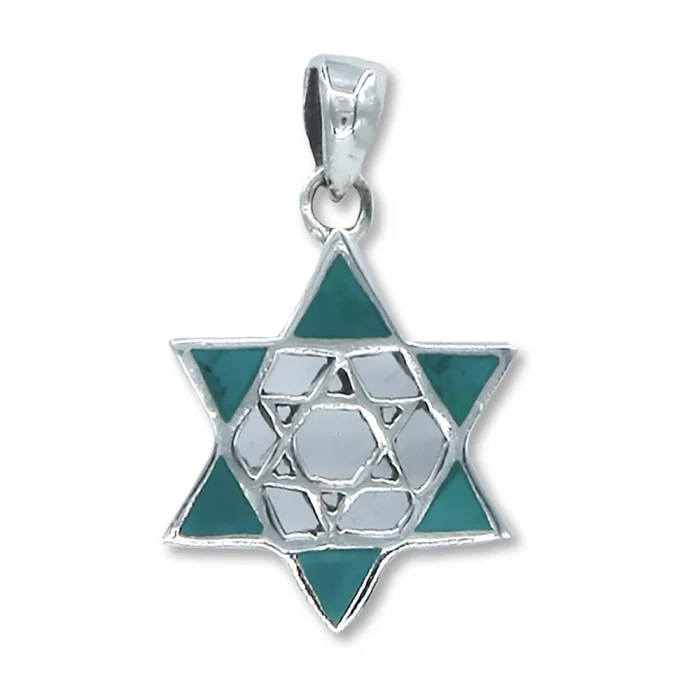 Pendant - Star of David 925 Sterling Silver with Eilat Stone Star of David in Center