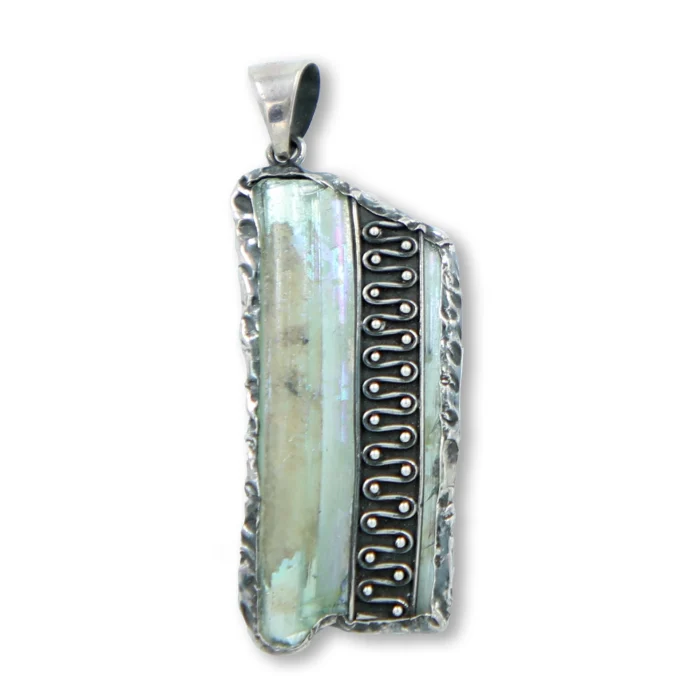 Pendant - One of a Kind, Roman Glass Fragment Set in Artistic 925 Sterling Silver Lining