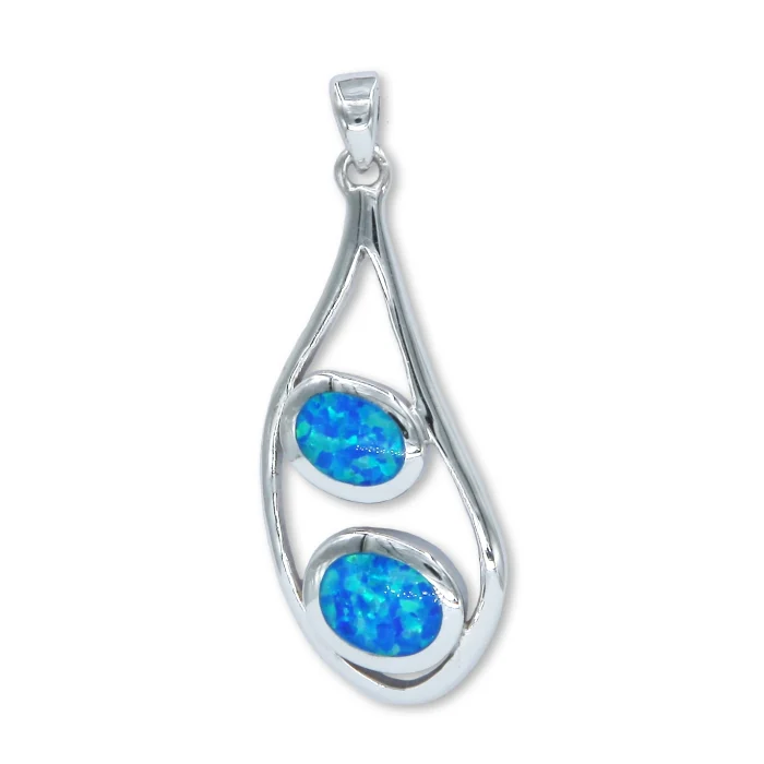 Pendant - Modern Teardrop with Opal in 925 Sterling Silver, with chain