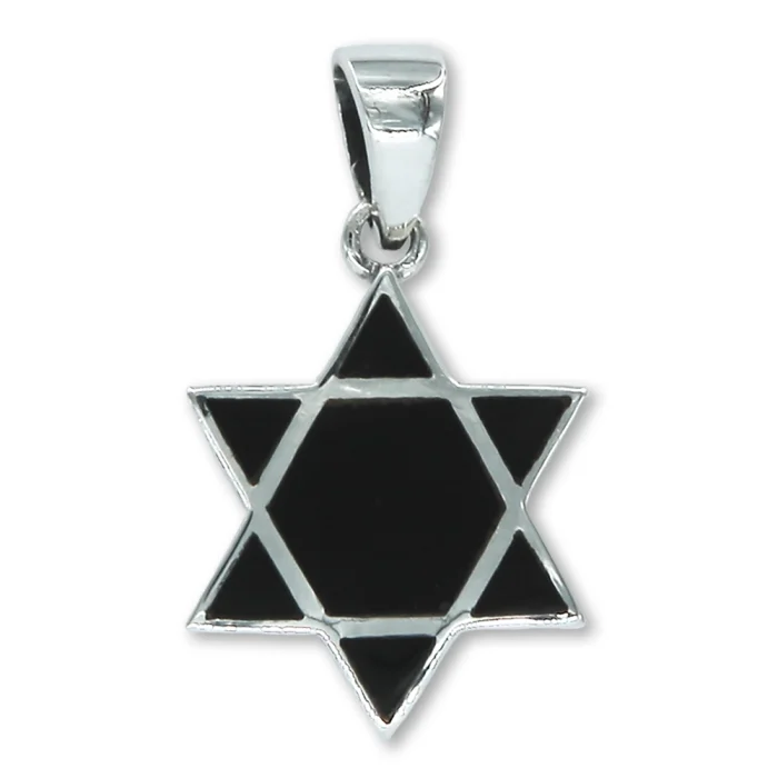 Pendant - Classic Star of David Pendant in Onyx and 925 Sterling Silver, with chain