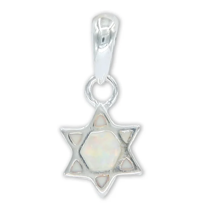 Pendant - Petit Star of David 925 Sterling Silver with White Opal