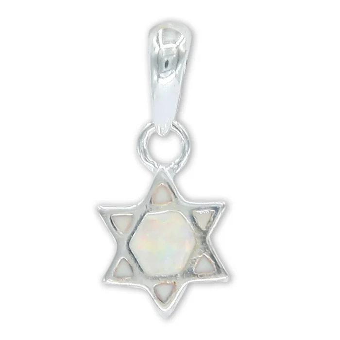 Pendant - Petit Star of David 925 Sterling Silver with White Opal