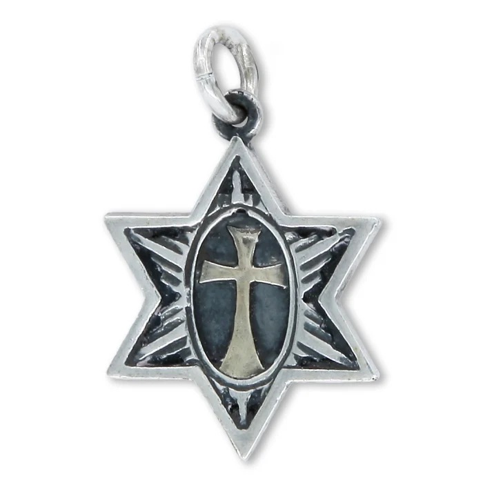 Pendant - Star of David 925 Sterling Silver with Gold Plated Cross