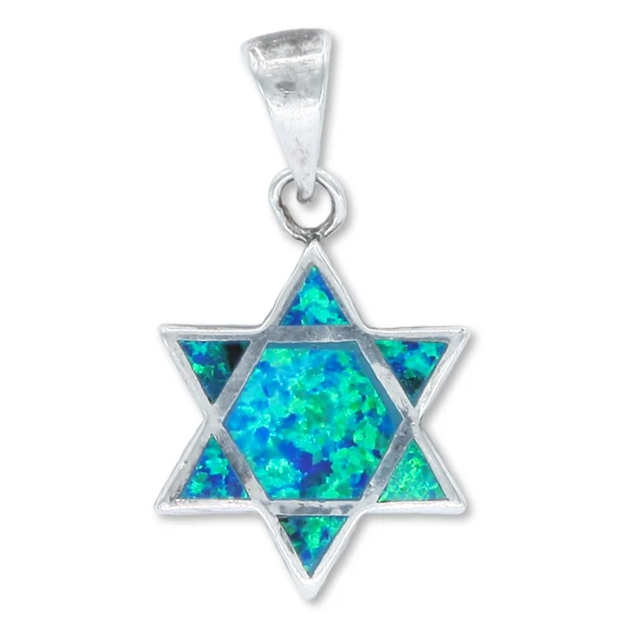 Pendant - Star of david 925 Sterling Silver, reversable opal blue/white