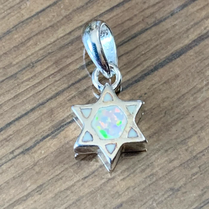 Pendant - Petit Star of David 925 Sterling Silver with White Opal - Image 2