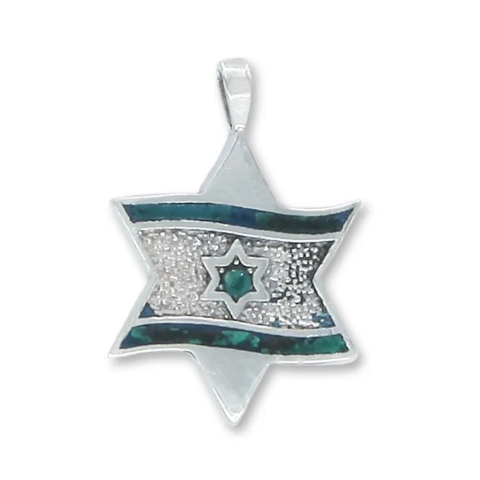 Pendant - Star of David Flag with Eilat Stone Stripes, 925 Sterling Silver, with chain