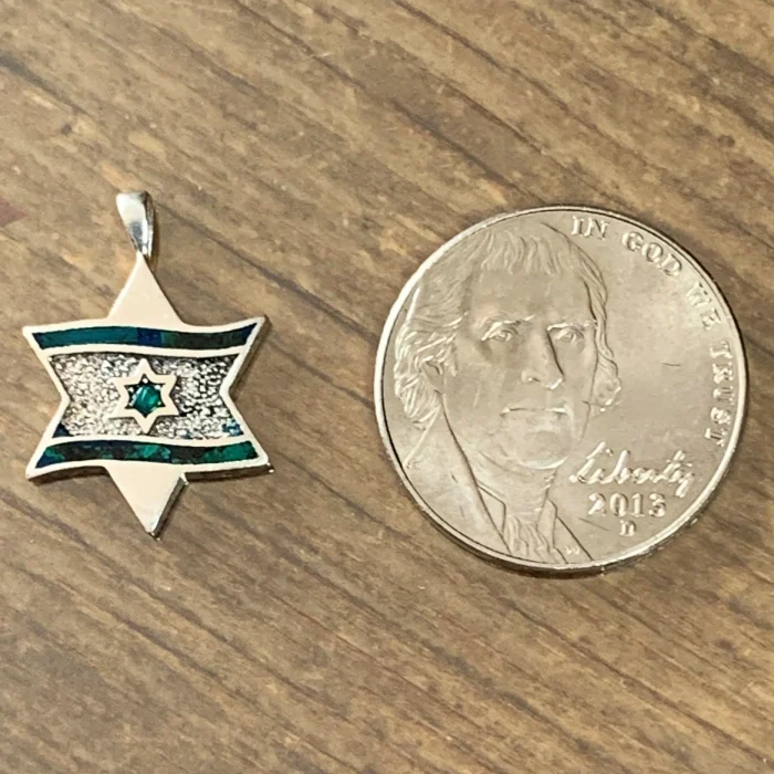 Pendant - Star of David Flag with Eilat Stone Stripes, 925 Sterling Silver, with chain - Image 4