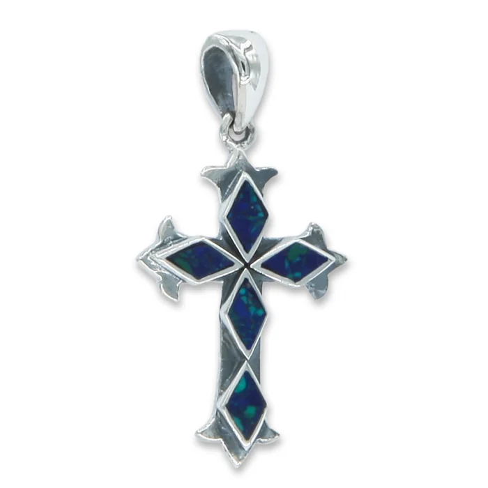 Pendant - Cross 925 Sterling Silver With Diamond Shaped Eilat Stones - Image 2