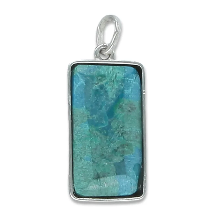 Pendant - Grafted in Symbol with Rectangle of Eilat Stone Set in 925 Sterling Silver, with chain - Image 3