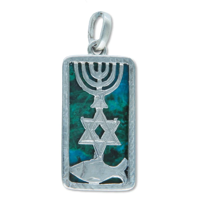 Pendant - Grafted in Symbol with Rectangle of Eilat Stone Set in 925 Sterling Silver, with chain - Image 4