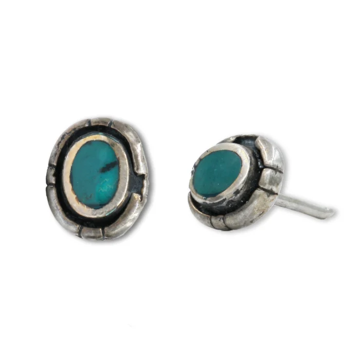 Earrings - Post, Oval Eilat Stone Framed in 925 Sterling Silver