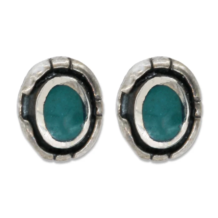 Earrings - Post, Oval Eilat Stone Framed in 925 Sterling Silver - Image 2