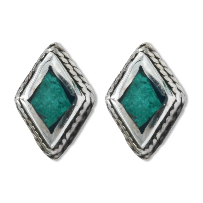 Earrings - Post, Diamond Shaped Eilat Stone Framed in 925 Sterling Silver - Image 2