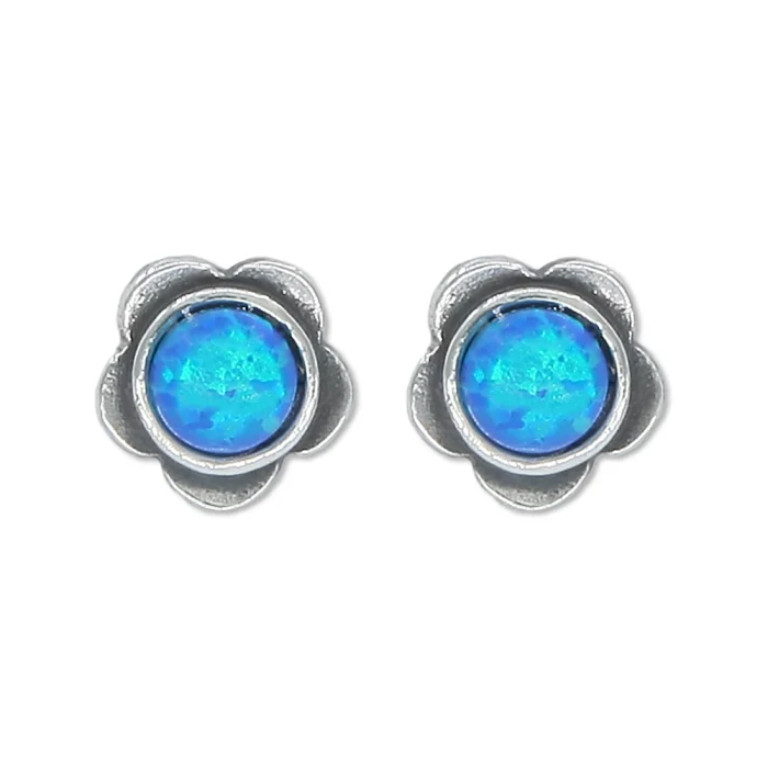 Earrings - Post, Flower 925 Sterling Silver with Opal Center - Image 2