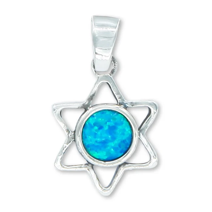 Pendant - Star of David 925 Sterling Silver with Opal in Center