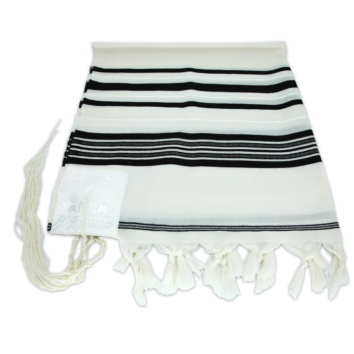 Tallit (Prayer Shawl) 100% Wool - Black and White stripes - Size Medium