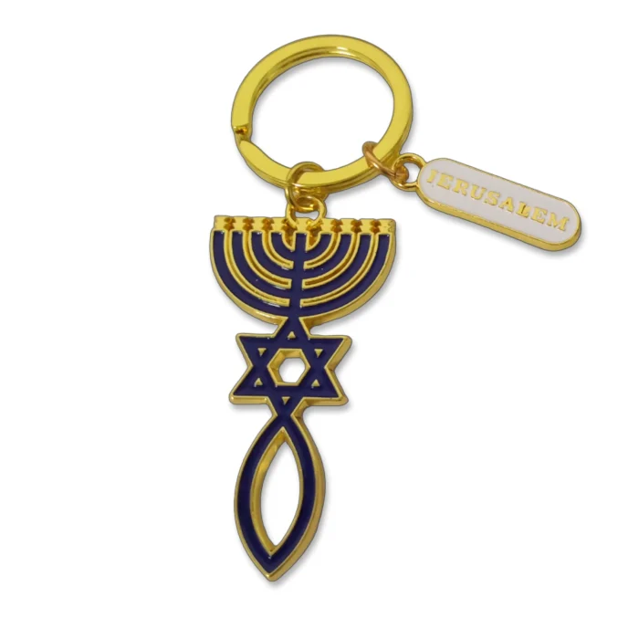 Keyring - Grafted In - Gold and Blue with Jerusalem Tag