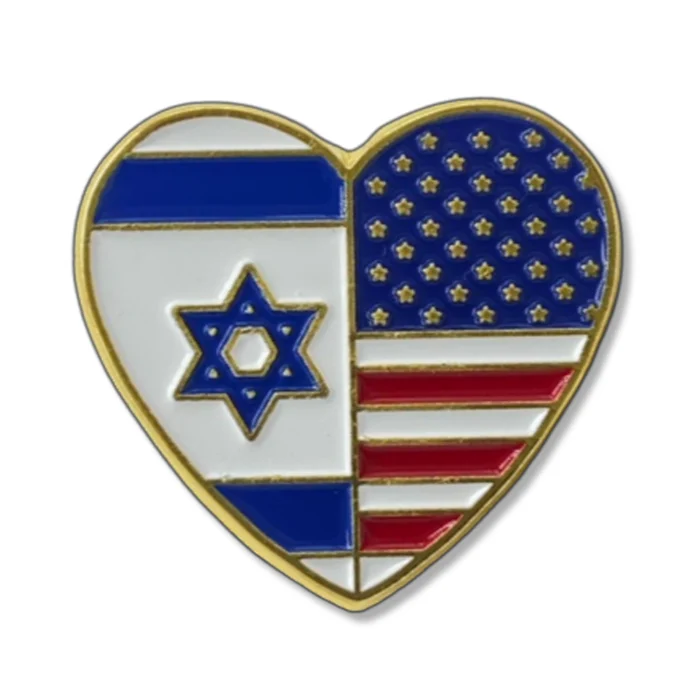 Lapel Pin - America - Israel Heart with Flags