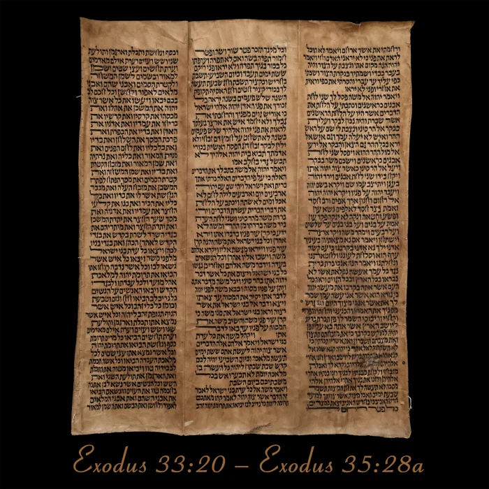 Torah Scroll - Antique Sephardic Torah/Hebrew Bible Pages Handwritten, Exodus 33:20 – Exodus 35:28a