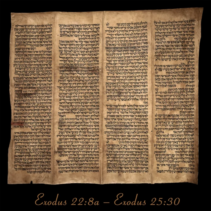 Torah Scroll - Antique Sephardic Torah/Hebrew Bible Pages Handwritten, Exodus 22:8A - Exodus 25:30