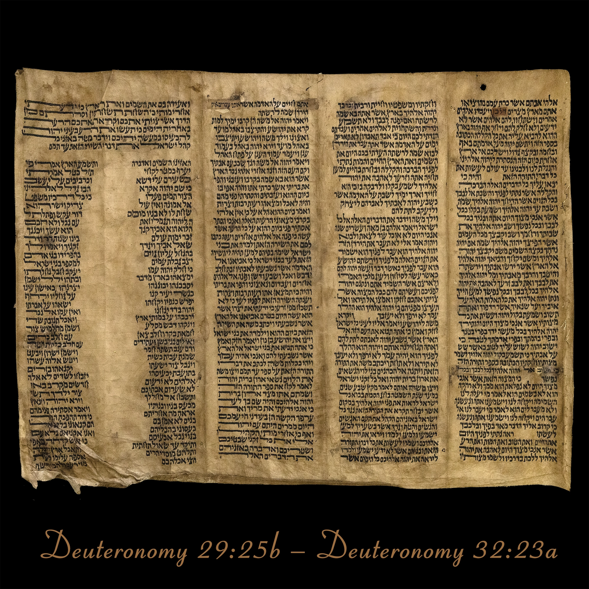 Torah Scroll - Antique Sephardic Torah Fragment Handwritten, Deuteronomy 29:25b – Deuteronomy 32:24a