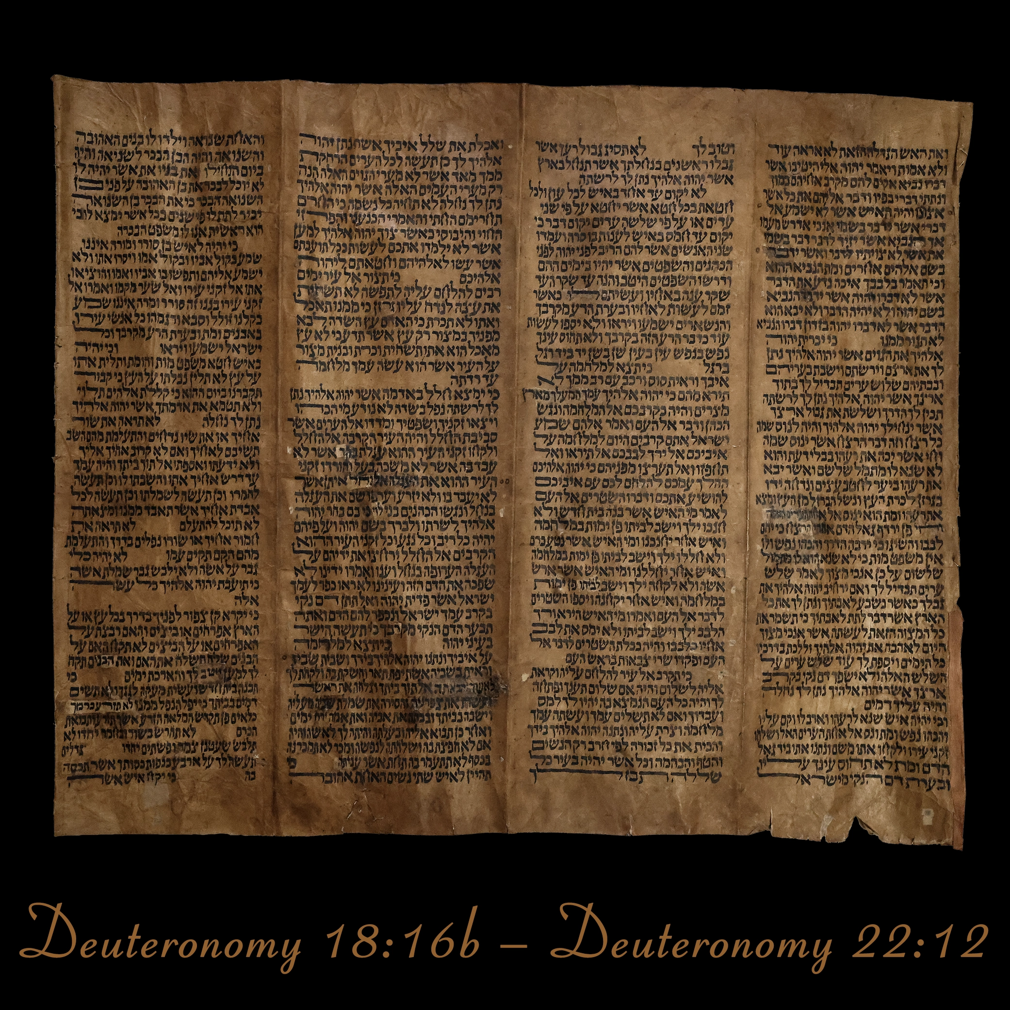 Torah Scroll - Antique Sephardic Torah Fragment Handwritten, Deuteronomy 18:16b – Deuteronomy 22:12