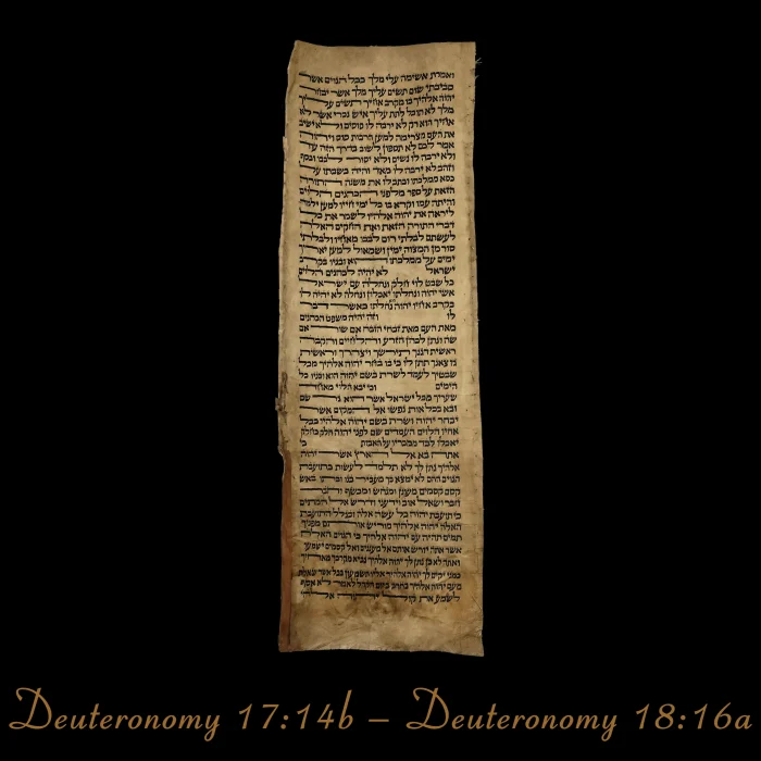 Torah Scroll - Antique Sephardic Torah Fragment Handwritten, Deuteronomy 17:14b – Deuteronomy 18:16a