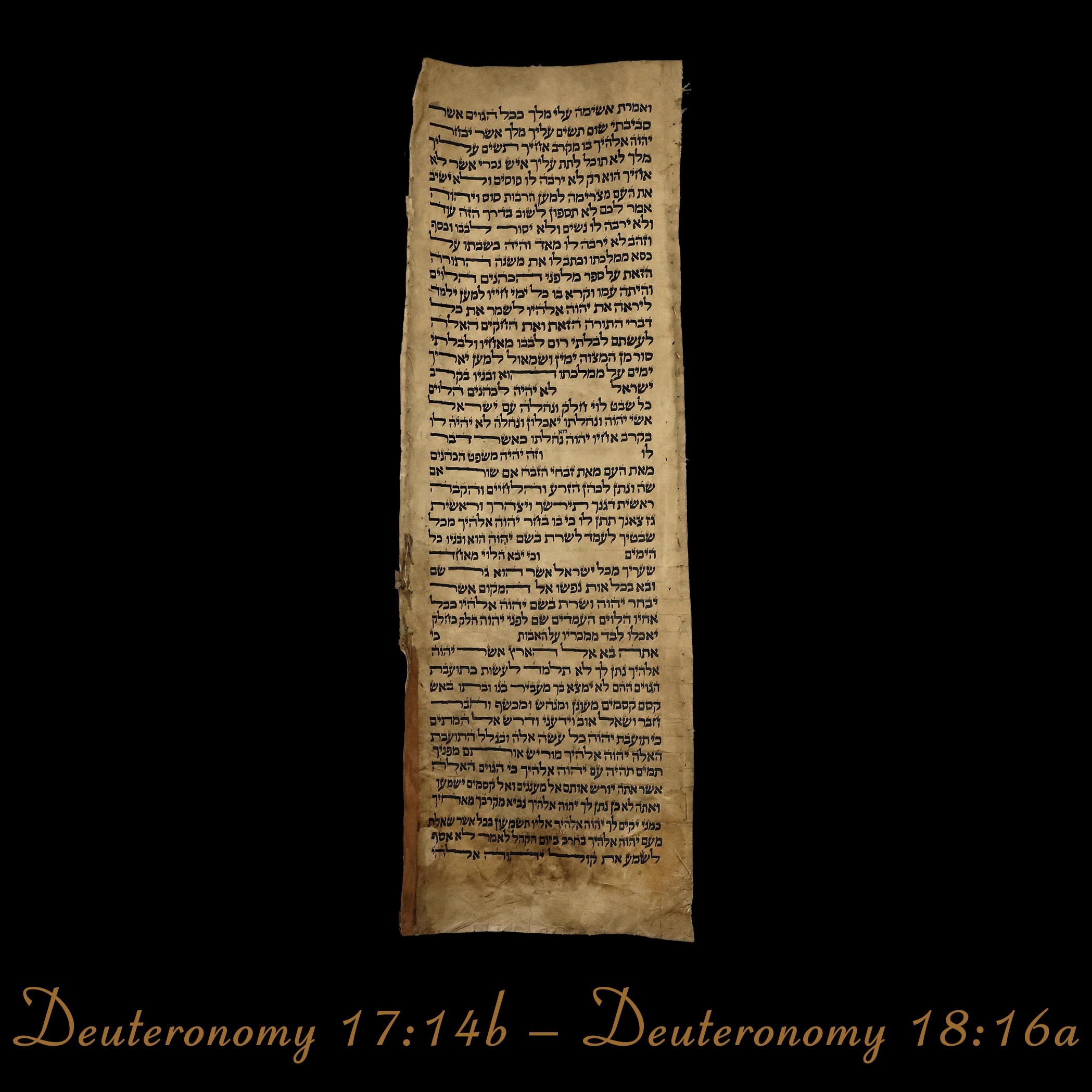 Torah Scroll - Antique Sephardic Torah Fragment Handwritten, Deuteronomy 17:14b – Deuteronomy 18:16a