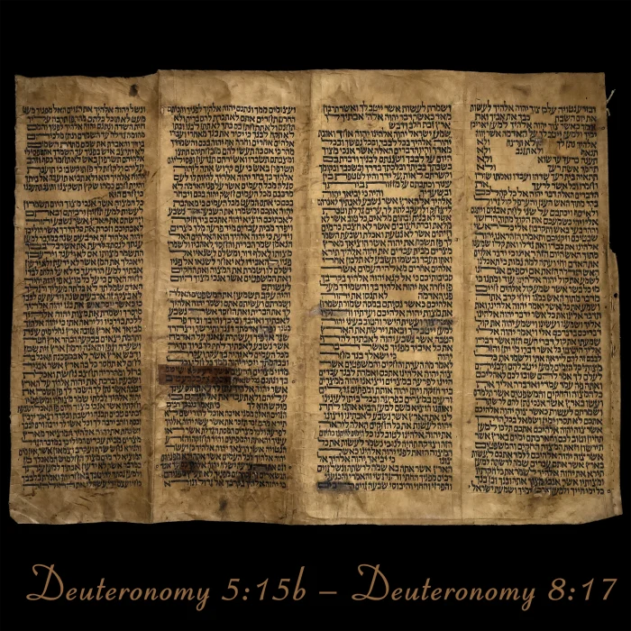 Torah Scroll - Antique Sephardic Torah Fragment Handwritten, Deuteronomy 5:15b – Deuteronomy 8:17