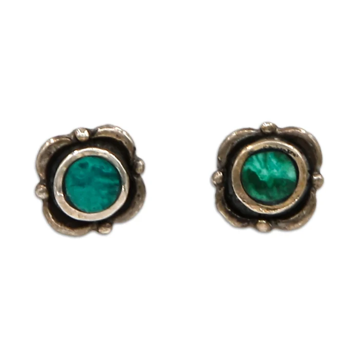 Earrings - Post, Petit Floral 925 Sterling Silver with Eilat Stone Center