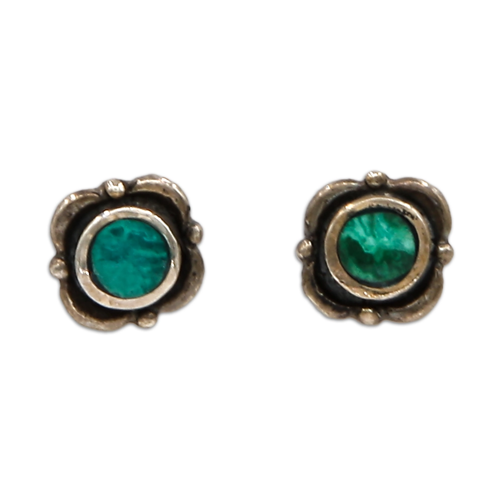 Earrings - Post, Petit Floral 925 Sterling Silver with Eilat Stone Center