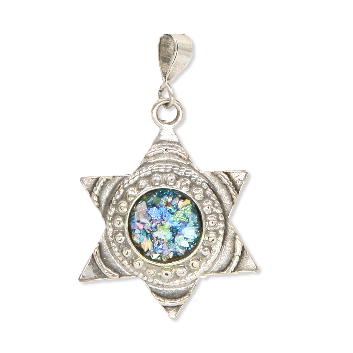 Pendant - Star of David with Roman Glass in Center set in 925 Sterling Silver