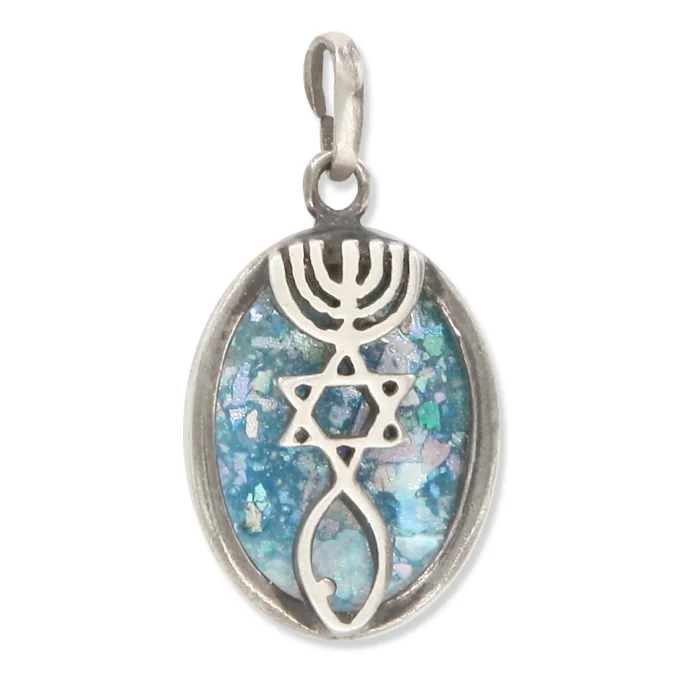 Pendant - Grafted in Symbol in 925 Sterling Silver with Roman Glass, with chain