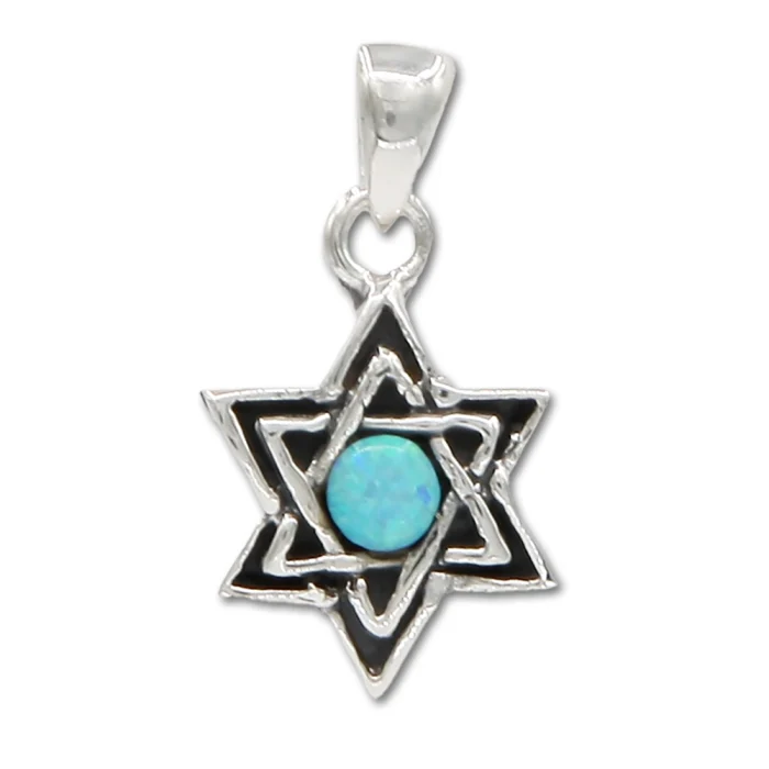Pendant - Star of David in 925 Sterling Silver with Opal Set in Center