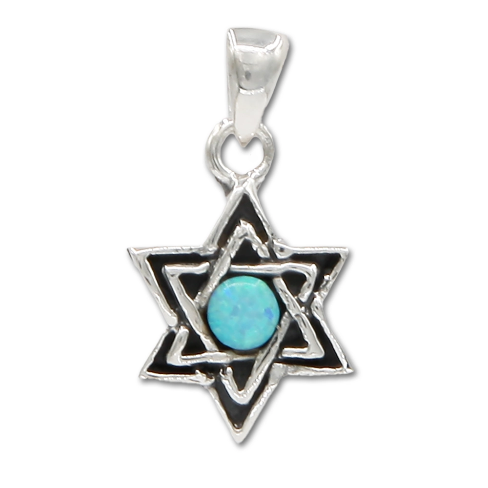 Pendant - Star of David in 925 Sterling Silver with Opal Set in Center