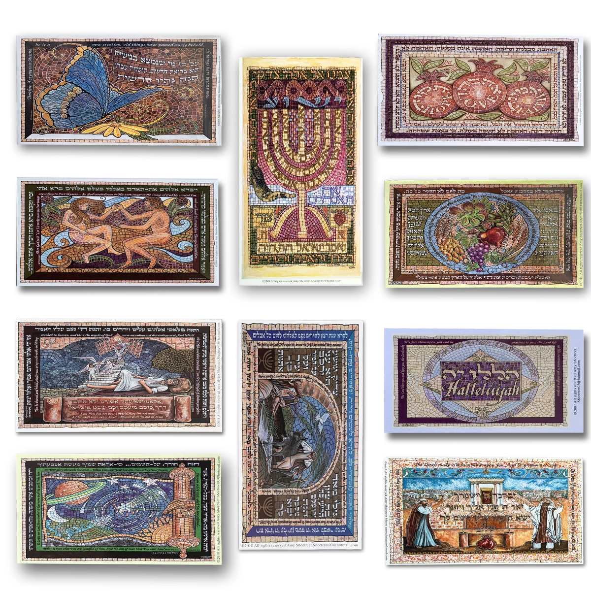 Set 50 Bookmarks, Gift Tags - 5 Each of 10 Designs