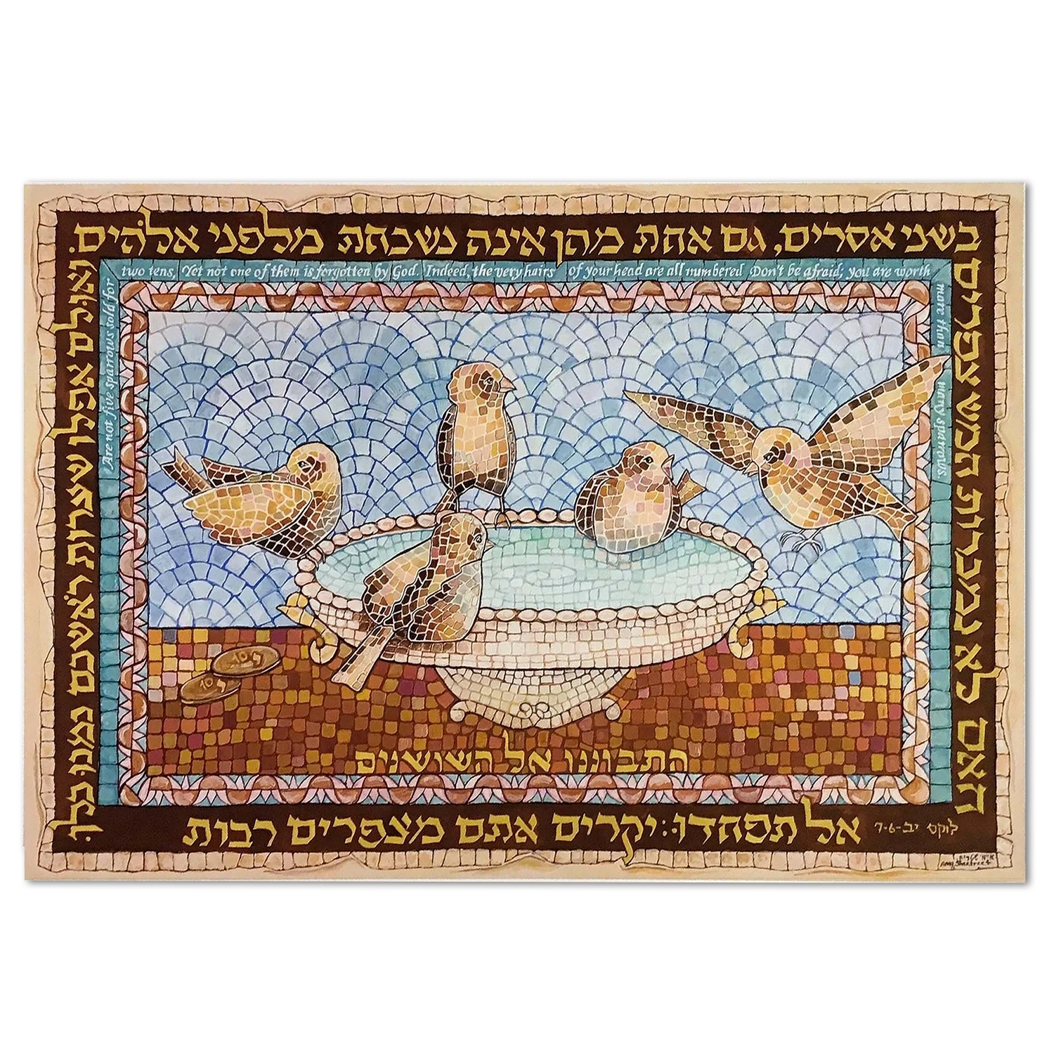 Art Print - Mosaic Greeting Card, Sparrows, Set of 3
