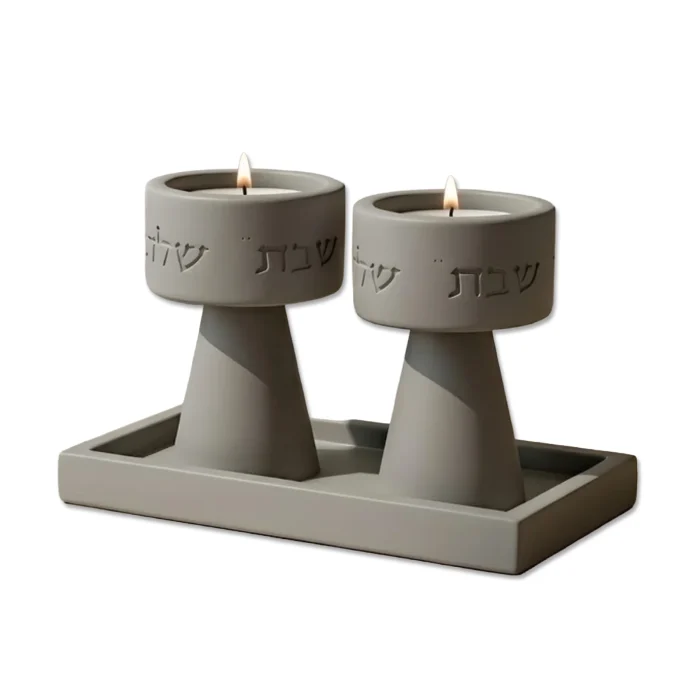 Candle Holders - Pair of Grey Engraved for Shabbat